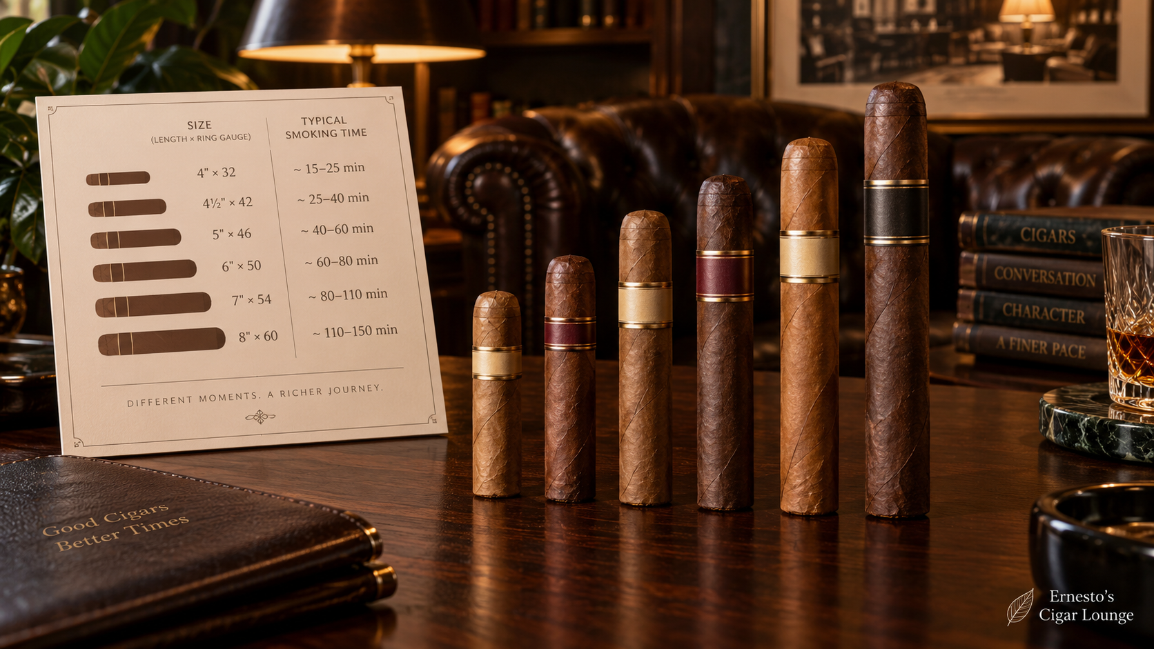 Perbandingan ukuran cerutu untuk menyesuaikan waktu menikmati di cigar lounge