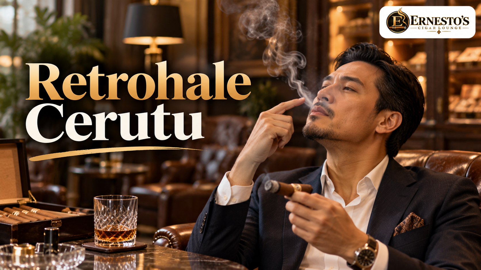 Penikmat cerutu mempraktikkan retrohale secara perlahan untuk mengenali aroma cerutu melalui hidung