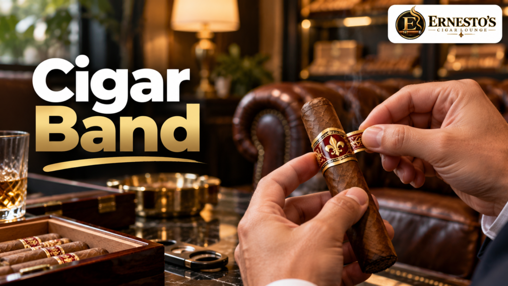 Tangan melepas cigar band secara hati-hati dari cerutu agar wrapper tidak rusak