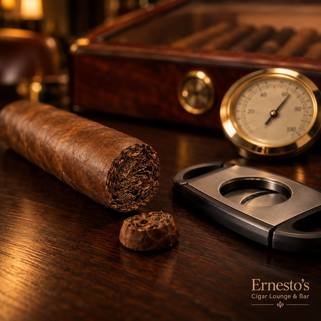Cerutu yang sudah dipotong untuk mengecek draw di cigar lounge